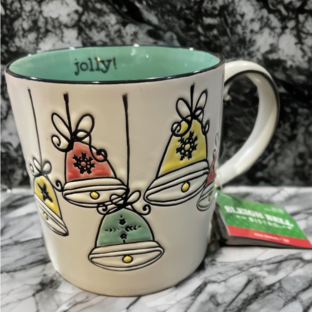 NWT Spectrum Designz Holiday Christmas Colorful Bells Embossed 3D Cup MUG 4x4"
